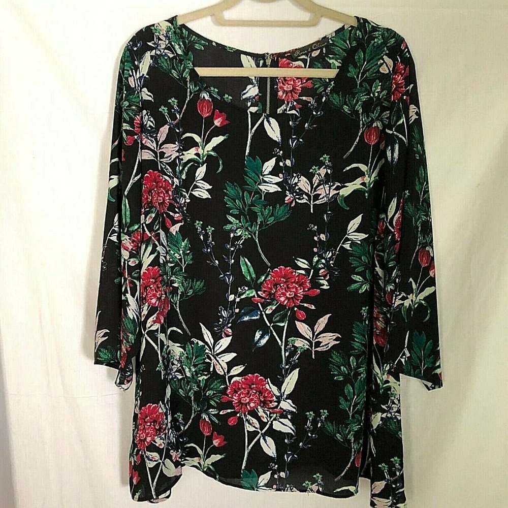 Rose and Olive Crepe Floral Blouse/Tunic ?size 26